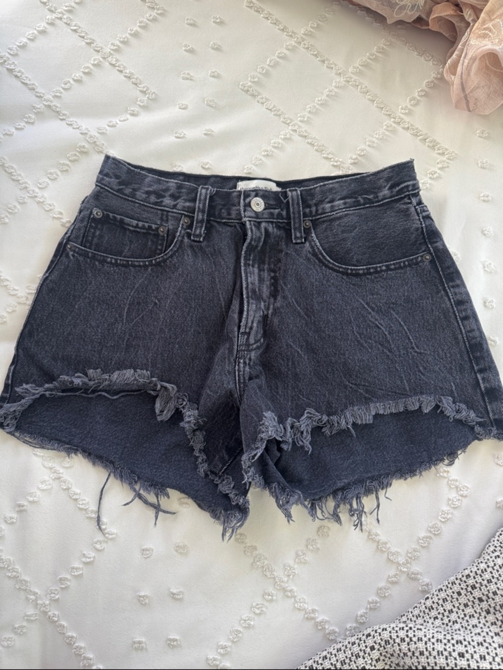 Abercrombie Curve Love Mid Rise Black Denim Shorts
